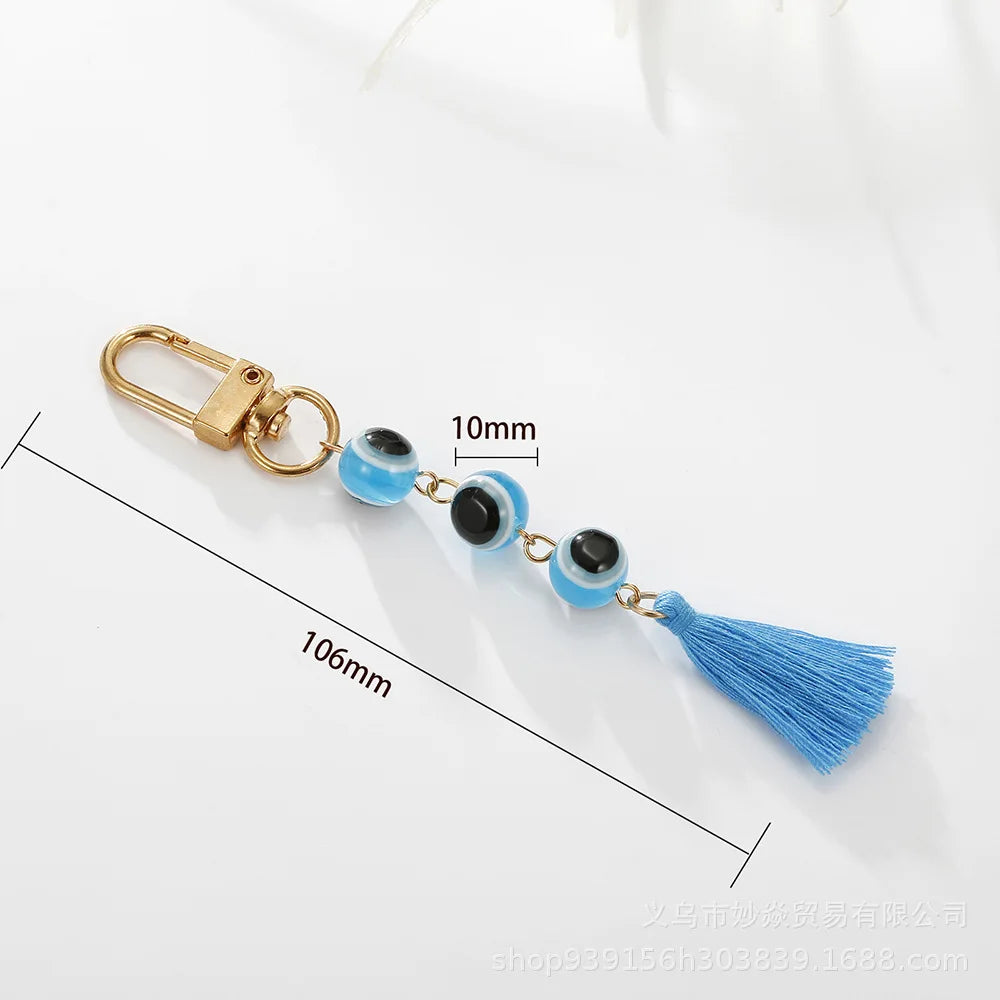 Fashion Blue Devil's Eye Keychain Lucky Talisman Tassel Keyring Bag Pendant for Women Car Trinket Key Ring Key Holder Gift