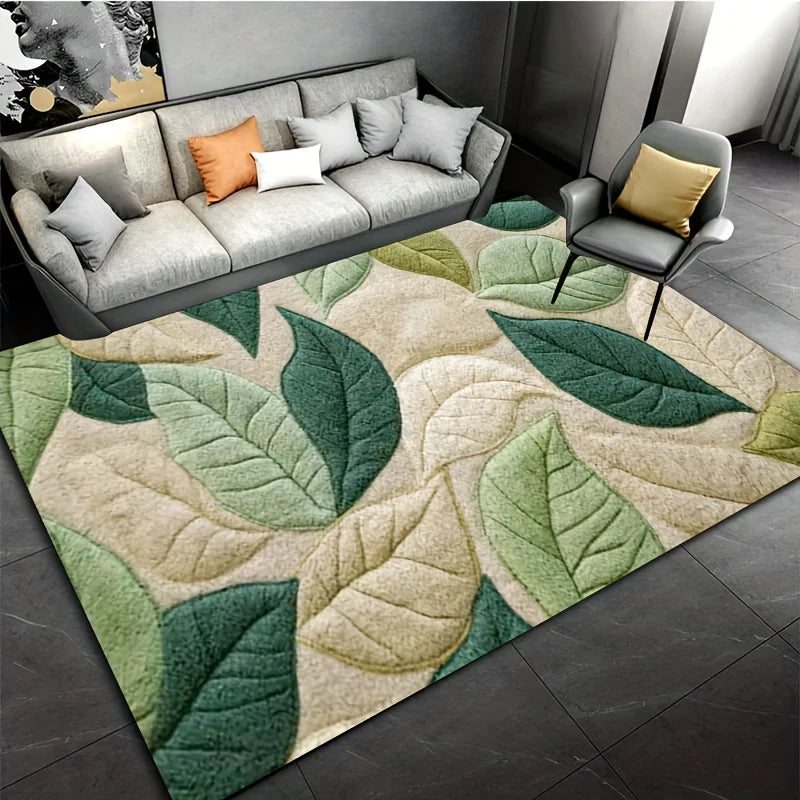 Hemasa Green Leaf Pattern Bath Mat/Soft Flannel Non-Slip Rug/Kitchen/Entryway/Shower