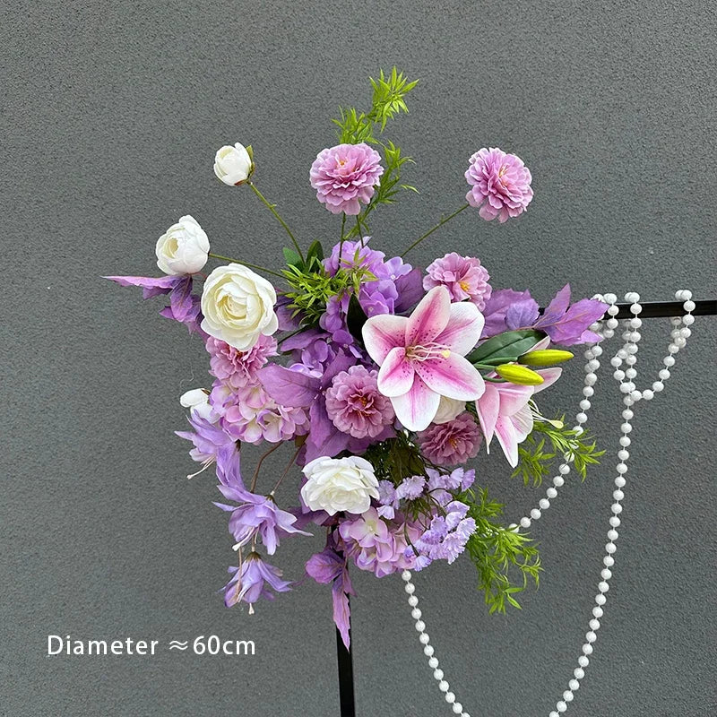 Romantic Purple Rose Hydrangea Aisle Floor Flower Wedding Backdrop Arch Decor Hang Floral Row Table Centerpieces Ball Party Prop