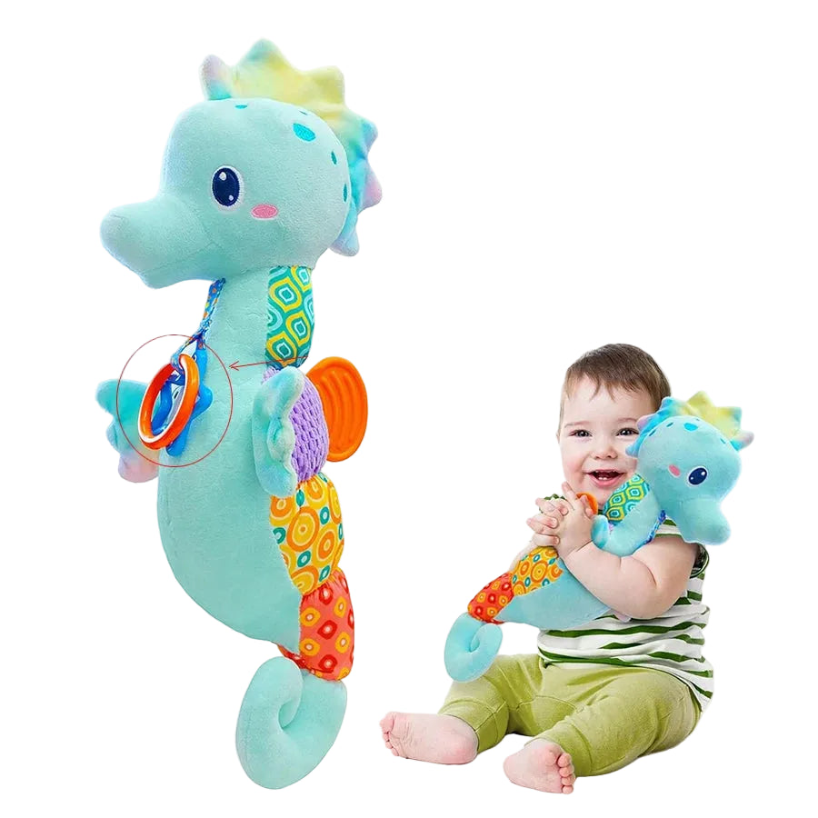 Tejesa Baby Toys 0-6 Months Infant Musical Seahorse Stuffed Animal Plush Toy with Rattle Soft Newborn Toy for 0 6 9 12 Months Baby Boys