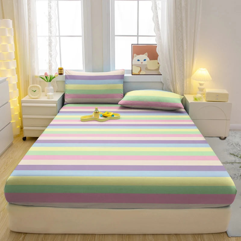 1 Simple Modern Striped Printed Matte Fitted Sheet, Bedroom Printed Bed Cover, Bedding (Excluding Pillowcases)