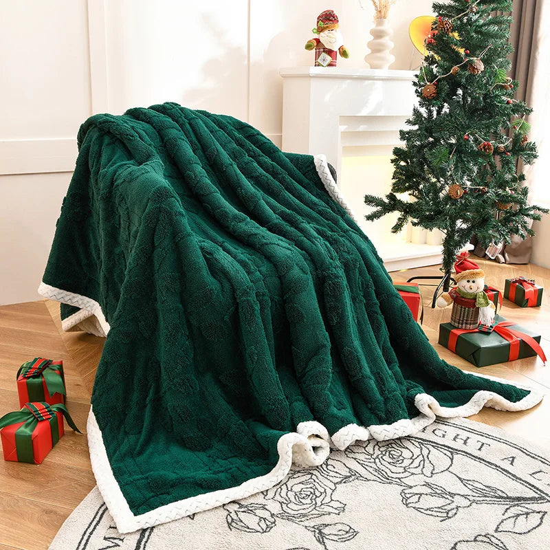 Tejesa Double Layer Taffeta Fleece Christmas Sofa Blanket French Style Jacquard Bed Throw Blankets Autumn Winter Warm Plush Bedspread