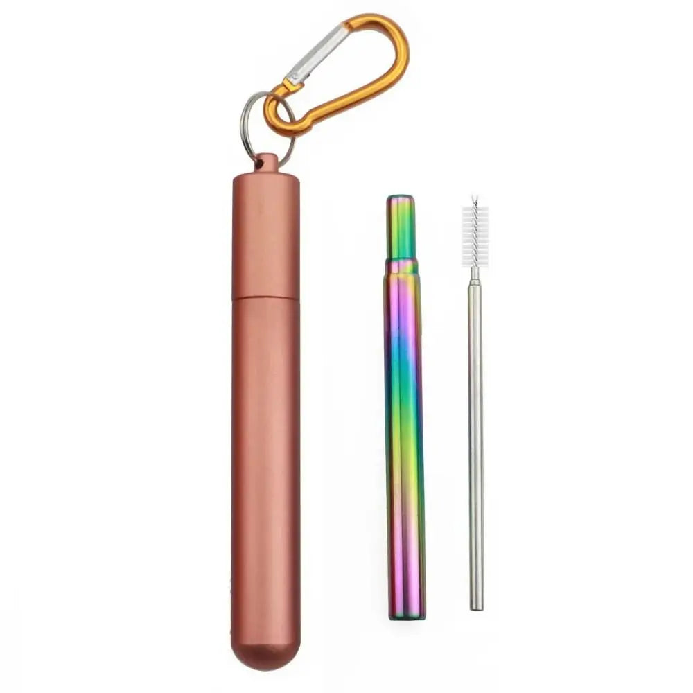 Stainless Steel Reusable Collapsible Straw Portable Retractable Metal Straw with Case Foldable Telescopic Straw Bar Accessories