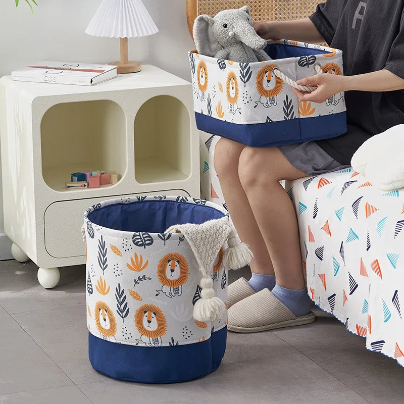Tejesa Canvas Folding Storage Basket /Cartoon Print Storage Fabric Wardrobe Bedroom Closet Toys Laundry Basket