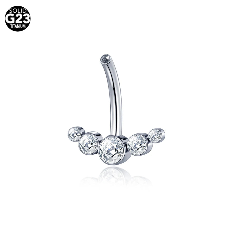 1PC Titanium Opal Belly Button Rings Navel Earring Piercing CZ Bezel Belly Ring Sexy Women Belly Piercing Jewelry Ombligo 14G