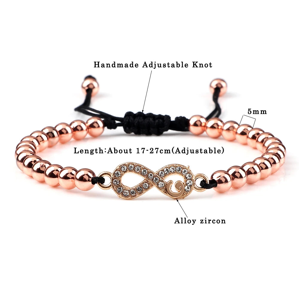 Women Zircon Charms Beaded Bracelets Classic Gold/Siver Color Hematite Round Beads Braid Bracelets Friendship Party Jewelry Gift