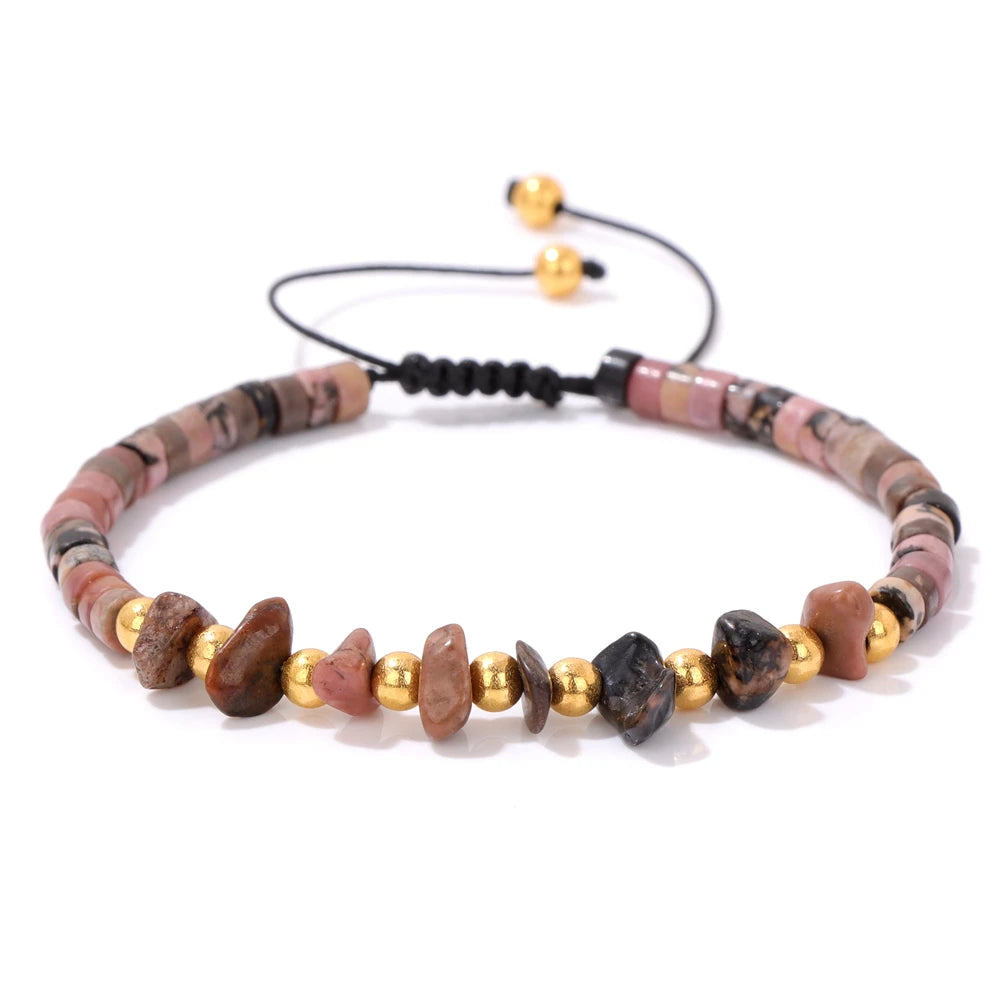 Tejesa Irregular Natural Gem Crystal Stone Beads Bracelet Braided Obsidian Aventurine Amethysts Aquamarin Opal Chip Bracelets For Women