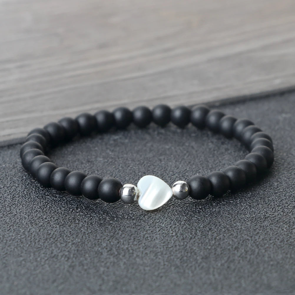 Energy 6mm Pink Opal Tiger Eye Natural Stone Beads Bracelets Women Men Fashion Heart Shaped Shell Elastic Bracelet Jewelry Gifts