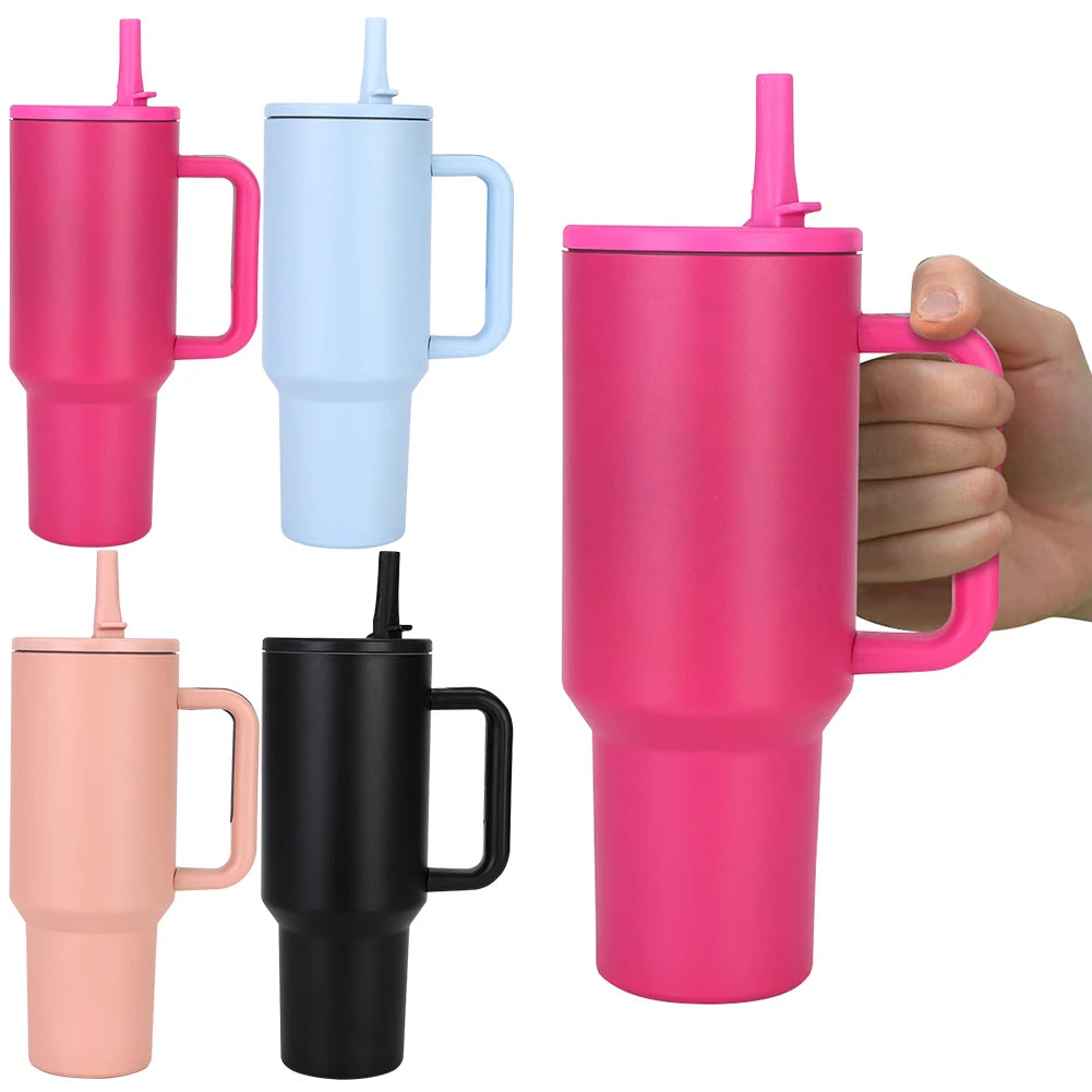 Hemasa Tumbler 40oz Stainless Steel Car Mug with Handle Straws For Thermal Iced Travel Vacuum Insulated Coffee Thermos Cup
