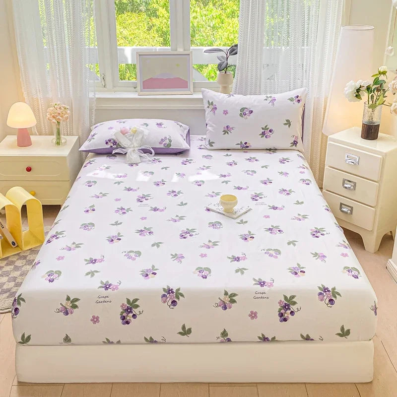 Pure Cotton Fitted Sheet Single Double Queen Size Printed Mattress Cover With Elastic Band Bedsheet Soft Comfortable Fitsheet