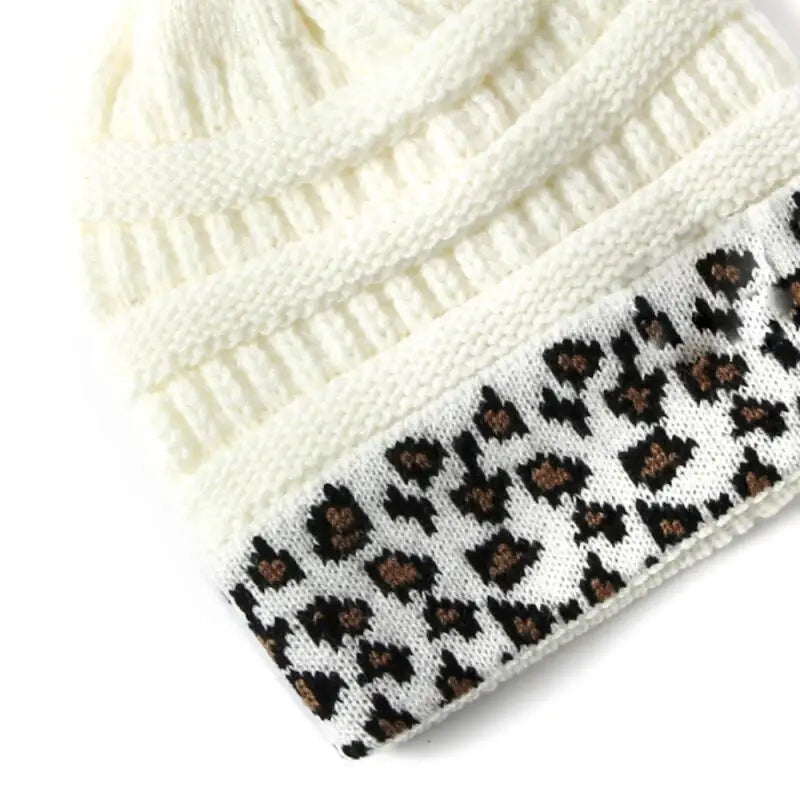 Tejesa Autumn and winter plush woolen hat/  Women's adult warm leopard print knitted hat