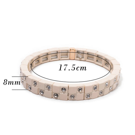 8x8mm Double Zirconia Charms Elastic Beaded Pure Color Bangle For Women