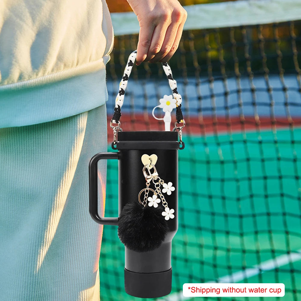 Water Cups Accessories for Stanley 40oz Tumbler Siliocne Water Bottle Boot Straw Lid Handle Strap Keychain Charm Chain Cup Decor