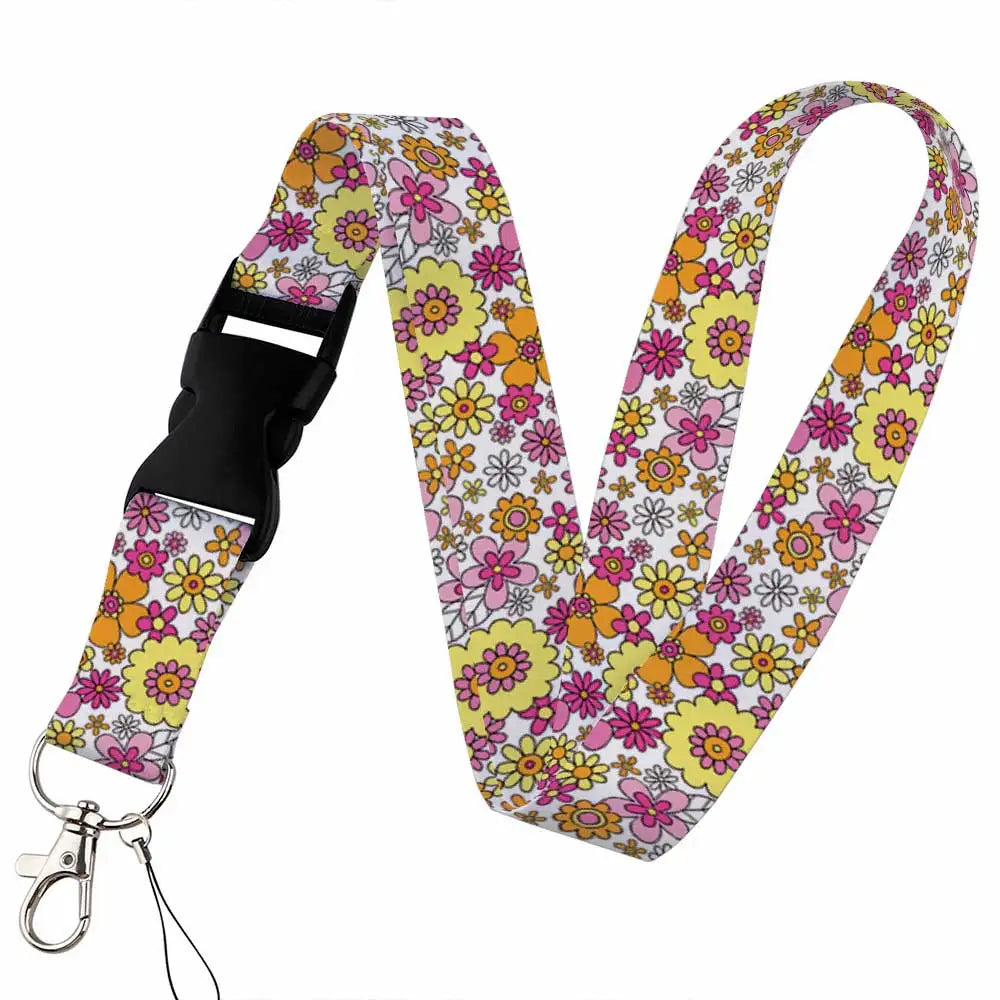 Tejesa Beautiful flower Lanyard Keys Chain Badge Holder ID Credit Card Pass Hang Rope Lariat Mobile Phone Charm Accessories Gifts