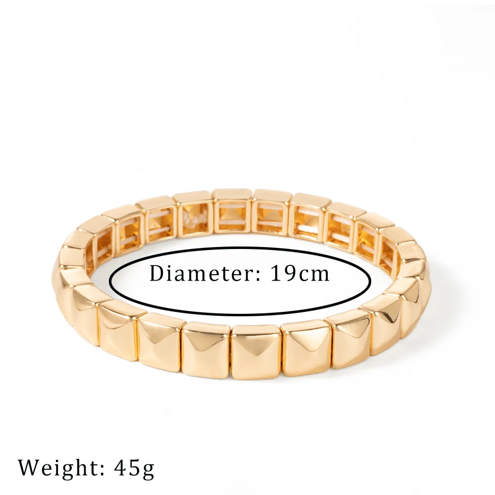 Tejesa Colorful Enamel Square Shape Rhombus Faced Bohemain Geometric Elastic Bracelets For Women