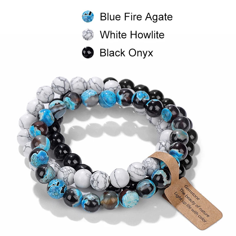 Blue Cat Eye Beaded Bracelets 3Pcs/Set Natural Stone Amethyst Beads Bracelets Multicolor Stretch Bangle Women Yoga Wrist Jewelry