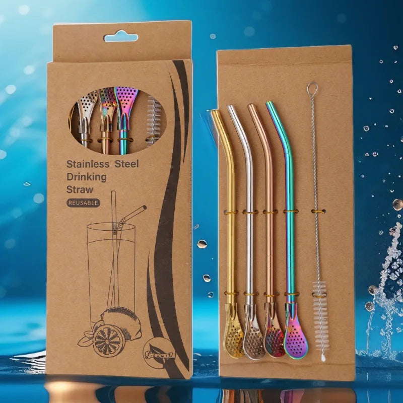Hemasa stainless steel Drinking Straws for Smoothie Milkshakes Tea Juice Cocktail Straw with Brush