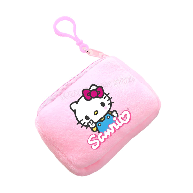 Hemasa  Hello Kitty Mini Plush Coin Purse  / Pink Canvas Square Storage Bag Key Case Handbag Kids Girls Birthday Gifts