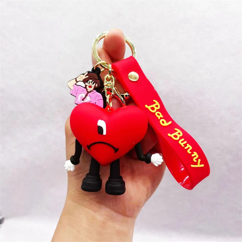 Cartoon Singer Karol G Keychain Heart Bad Rabbit Silicone Pendant Keyring Car Backpack Key Holder Kawaii Jewelry Gifts