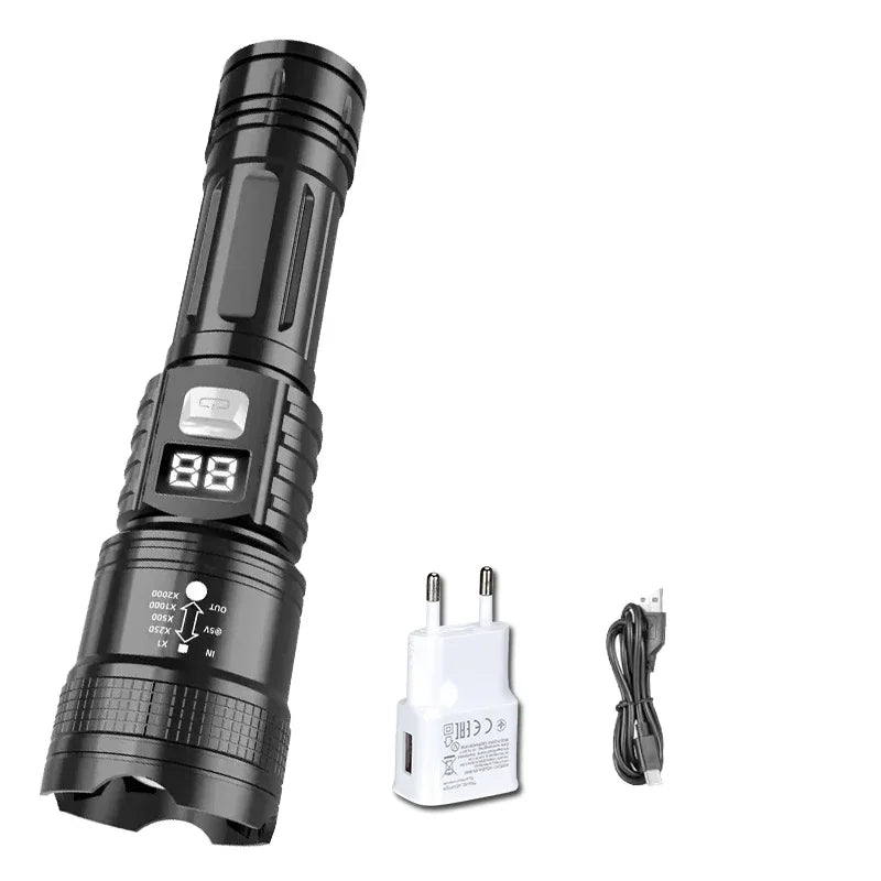 Super Bright LED Flashlight Tactical Torch USB Rechargeable Lamp Zoom Emergency Lights for Outdoor Fishing Work Lighting Lamp