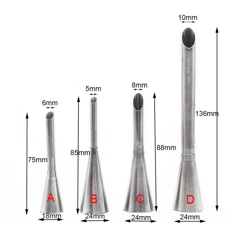 1/4Pcs Stainless Steel Puff Cream Nozzles Cake Icing Piping Tip DIY Donut Pastry Syringe Cupcake Desserts Baking Accessories