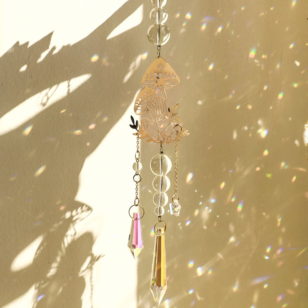 Hemasa Mushroom Sun Catcher Crystal Suncatcher Window Wind Chimes Chakra Prisma Art Hanging Ornaments Garden Suncatchers Outdoor Decors
