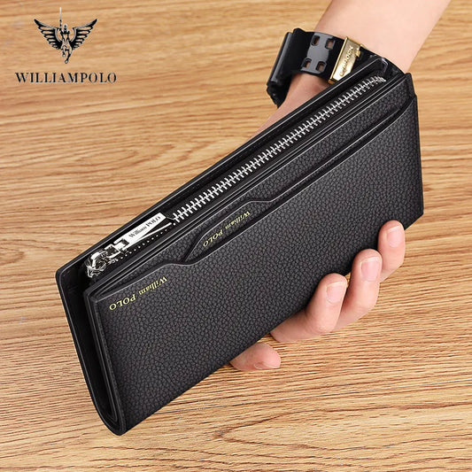 WilliamPOLO Men's wallet Genuine Leather Male Wallet Men Credit Card Holders Fashion Mobile Phone Bag Zipper Purse Handbag