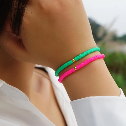 2pcs/set Heishi Beaded Bracelet For Women Clay Beads Jewelry Fashion Summer Beach Trendy Boho Bohemian 2024 New In Gifts