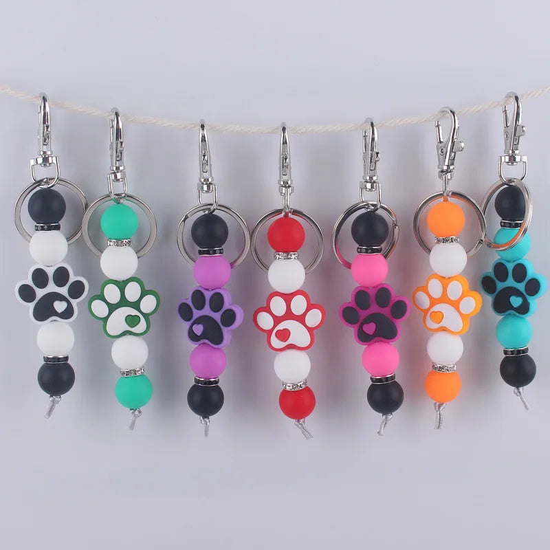 Cartoon Dog Paw Handmade Beaded Silicone Key Chains Wristlet Lanyard Bracelet Keyring Women Men New Car Bag Pendant Key Chains