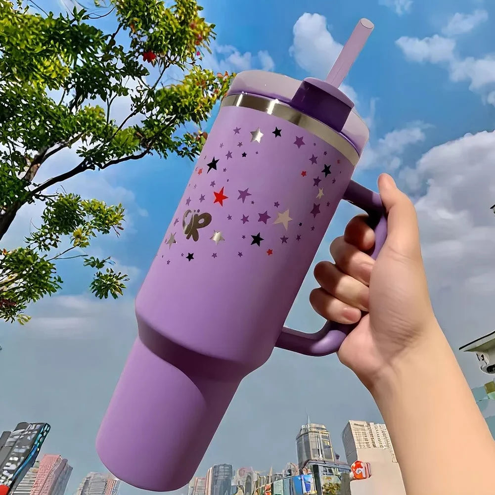 Hemasa 40oz Double-Layer Insulated Cup Lid&Straw Thermal Water Bottle /Stainless Steel Vacuum Insulated Mug Cup for Cold Hot Beverages