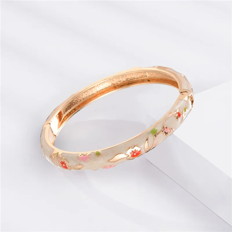 Enamel Bracelet For Women Floral Bangles On Hand Cloisonne Women's Hand Bracelets African Jewelry Dubai Indian Bohemian Holiday