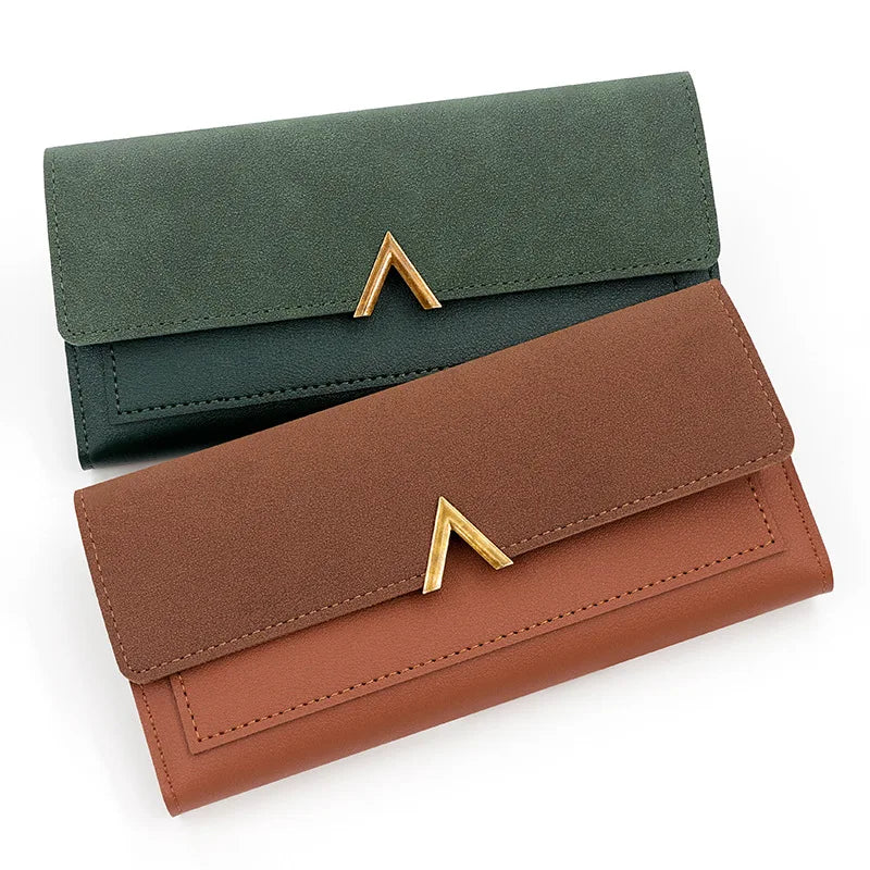 Tejesa  women's wallet long V-shaped buckle three fold wallet for women, hand-held bag, change card bag