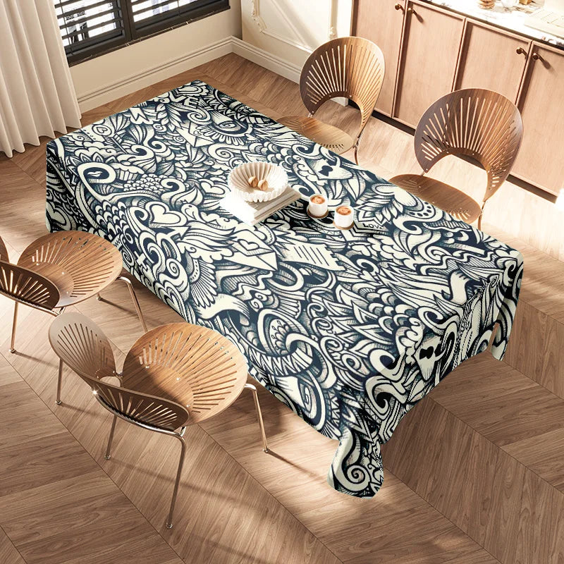 Modern Tablecloth with Black White Floral Design for Dining Room Decoration Versatile Kitchen Linen Set Perfect Gift Idea (120x2