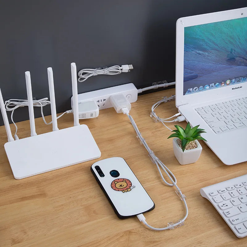 20pcs Adhesive Cable Clip Cable Manager Wire Management Organizer For Desk Office Car Home Wire Clip Clamp Self-Adhesive Sticker