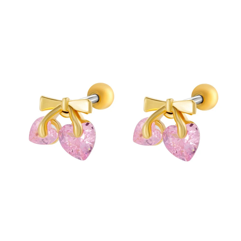 Tejesa Pink Crystal  Zirconia Cherry Stud Earrings For Women