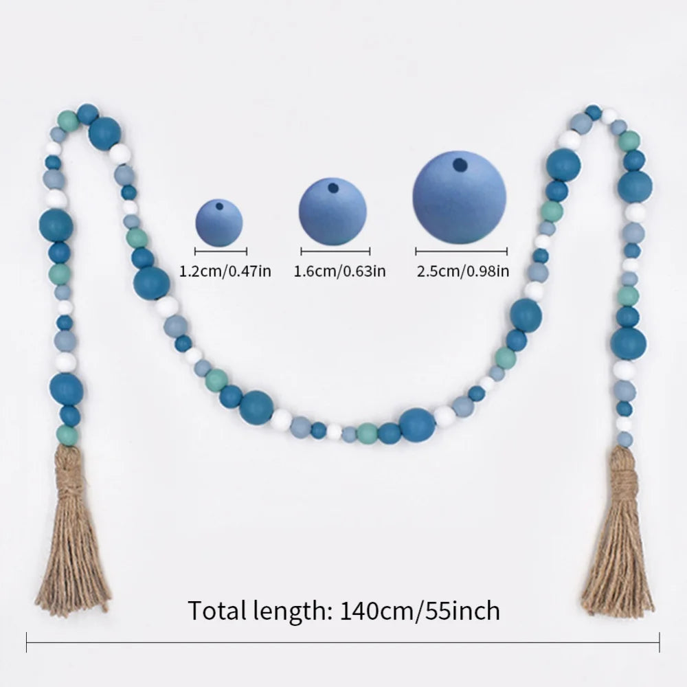 Prayer Wood Bead Garland with Tassels Farmhouse Beads Rustic Country Decor Kid Room Wall Hanging Ornament Home Decor