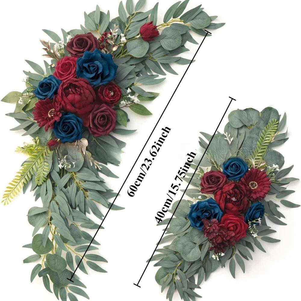 2PCS/set Artificial Wedding Arch Flowers Kit Boho Dusty Rose Blue Eucalyptus Garland Drapes for Wedding Decorations Welcome Sign