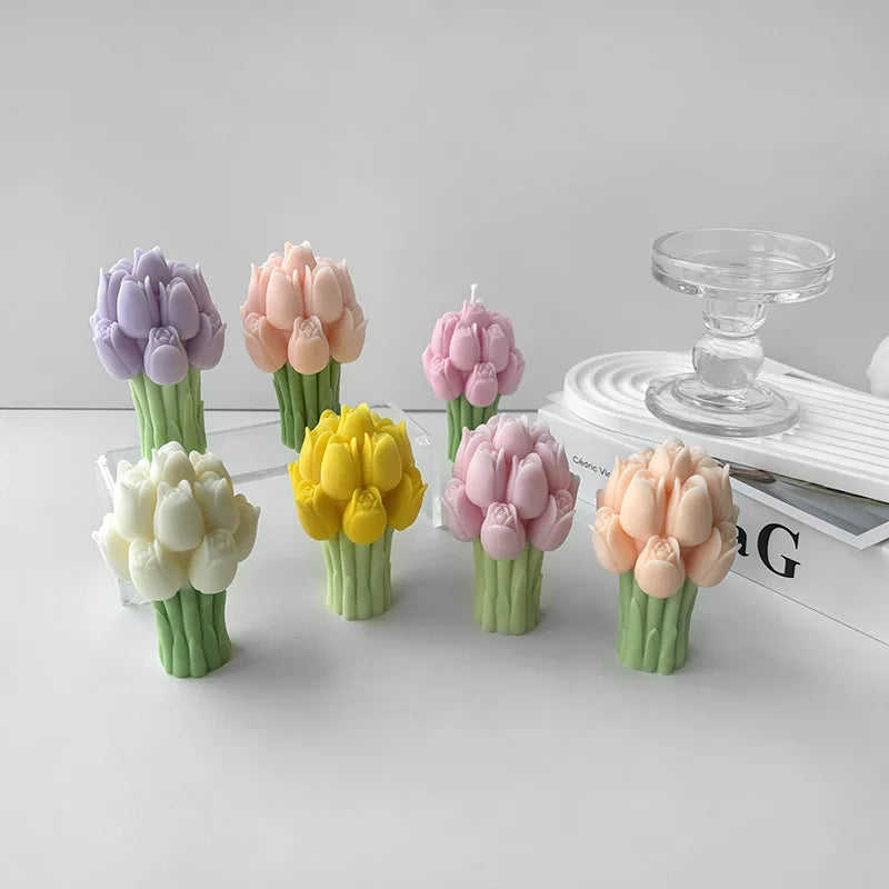 Hemasa 3D Tulip Bouquet Silicone Candle Molds Handmade Lavender Flower Soap Plaster Resin Crafts Mold DIY Chocolate Cake Baking Tools