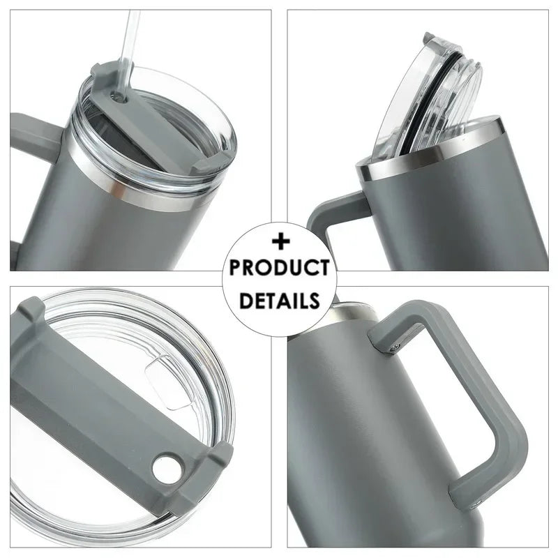 40OZ Straw Insulation Cup with Handle Portable Car Stainless Steel Coffee Water Bottle LargeCapacity Travel BPA Free Thermal Mug