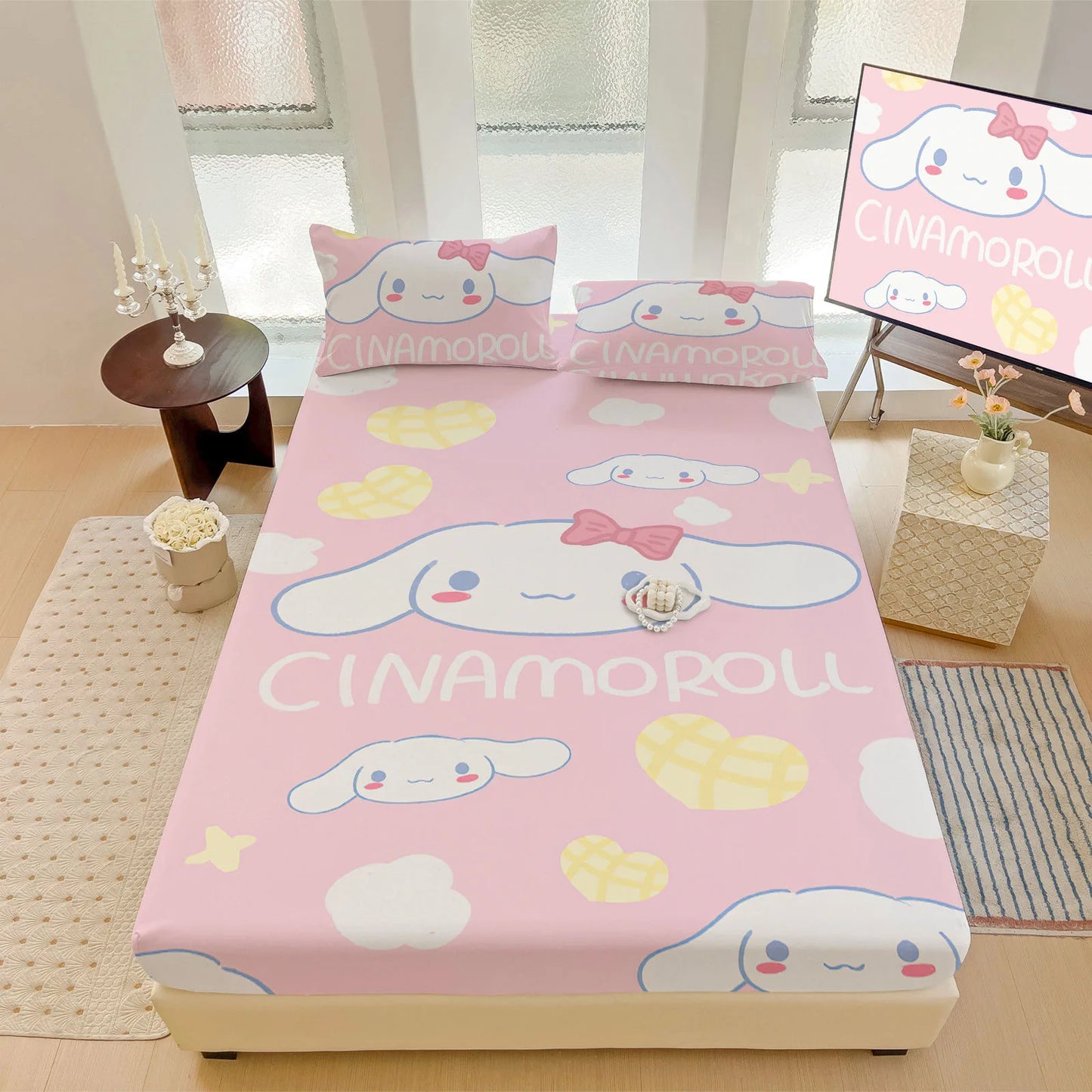 Hemasa  Bed Mattress Cover Cute Cartoon Painted Bed Linen Fitted Sheet For Kids Adult Single Double Size