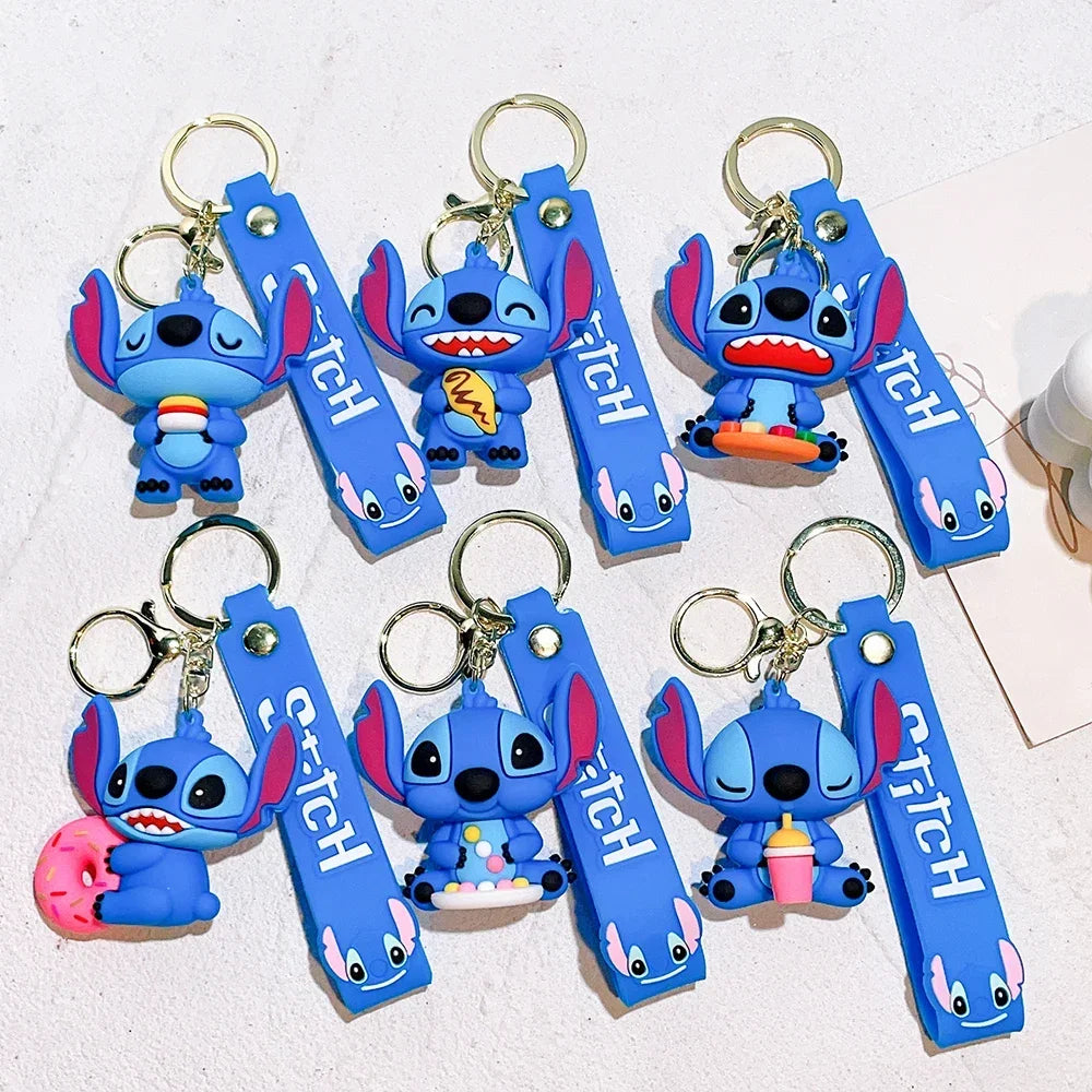 Disney Creative Cartoon 3D Silicone Stitch Pendant Keychain for Women Men Teens Backpack Bag Car Keys Accessories Gifts for Fans