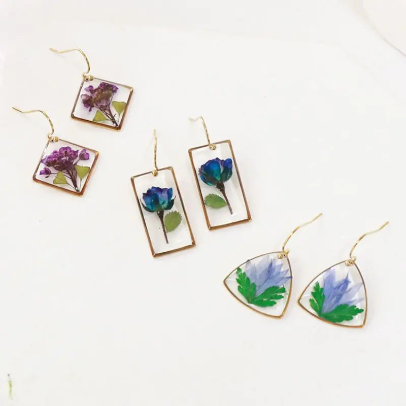 Unique Geometric Earrings With Flower Women Elegant Natural Pressed Flower Earring Statement Jewelry Wholesale Floral Earring