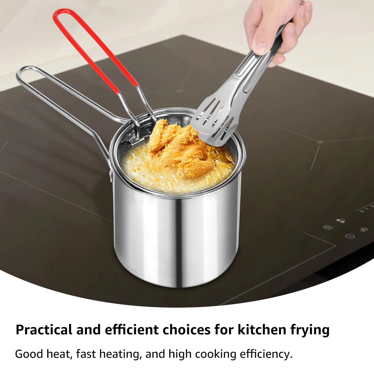 Tejesa Deep Frying Pot Stainless Steel Deep Fryer with Strainer Basket for Kitchen Dining Room Camping Picnic Fried Chicken Food Pan