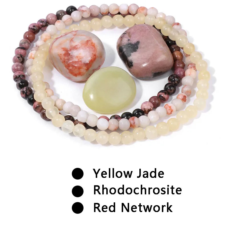 3pcs/set 4mm Beaded Bracelet with Raw Stone Natural Aventurine Amethysts Rose Quartz Beads Bracelets Women Men Energy Jewelry