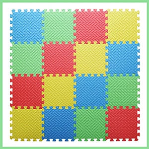 Hemasa 0.4 Inch/16pcs Thick Square Puzzle Mat ,30*30cm EVA Foam Baby Play Mat for Children Room Activities, Red/Yellow/Blue/Green
