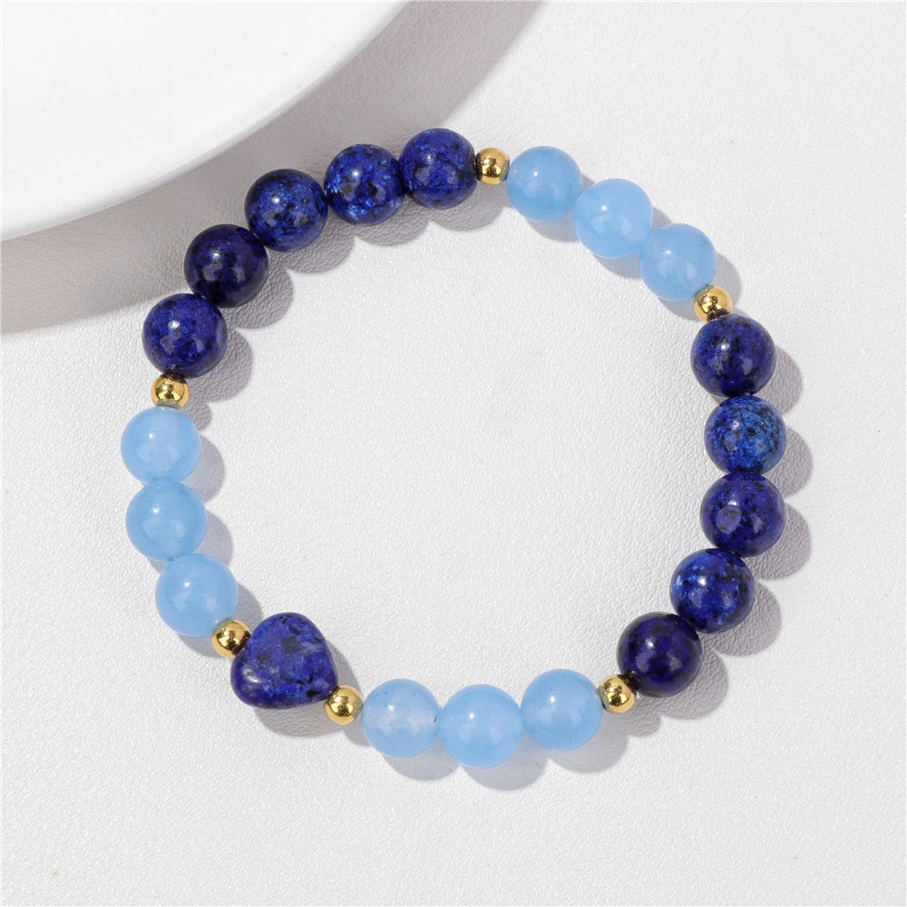 Hemasa  8mm Round Malachite Tiger Eye Jades Beads  Love Heart Bracelets