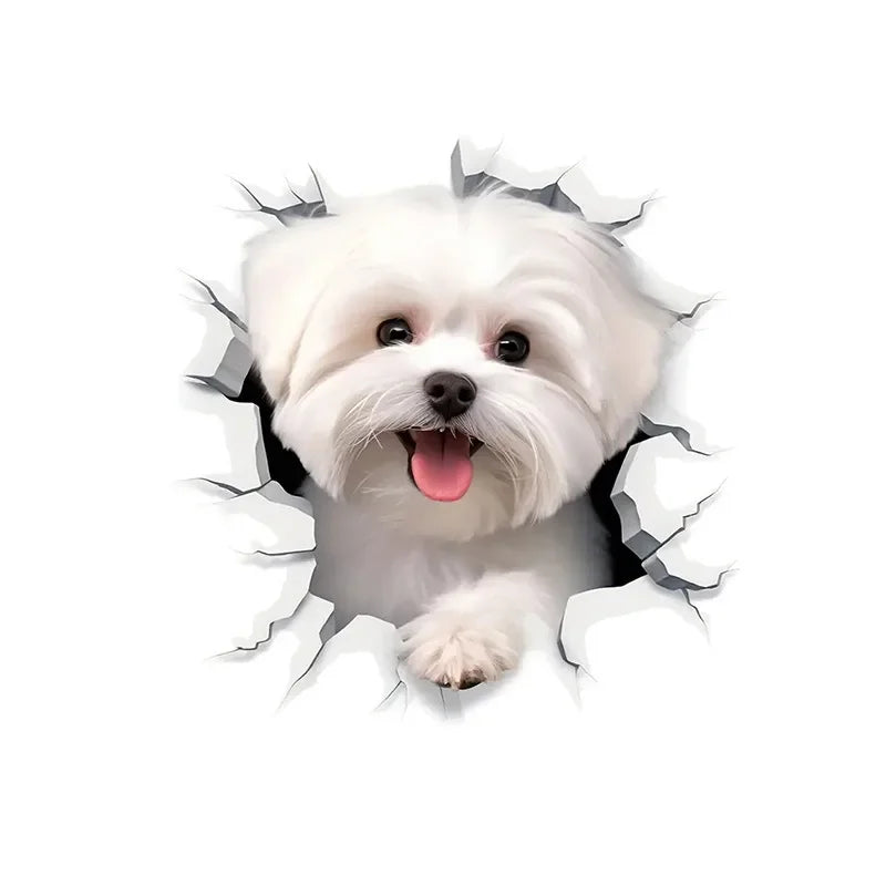 Hemasa 3D Cracked Animal Dog Toilet Sticker, Adorable Bathroom Decor, Wall Self-Adhesive Art, Bathroom Decor