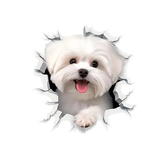 Hemasa 3D Cracked Animal Dog Toilet Sticker, Adorable Bathroom Decor, Wall Self-Adhesive Art, Bathroom Decor