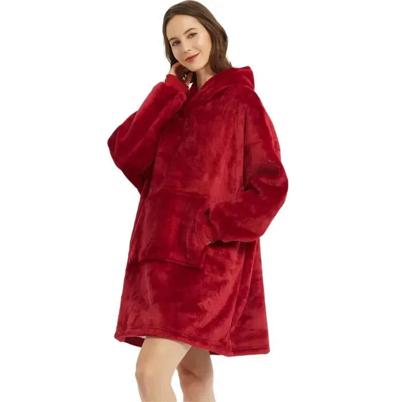 Winter Hoodies Sweatshirt Women Men Pullover Fleece Giant TV Oversized Blanket with Sleeves Robe Wearable Blankets