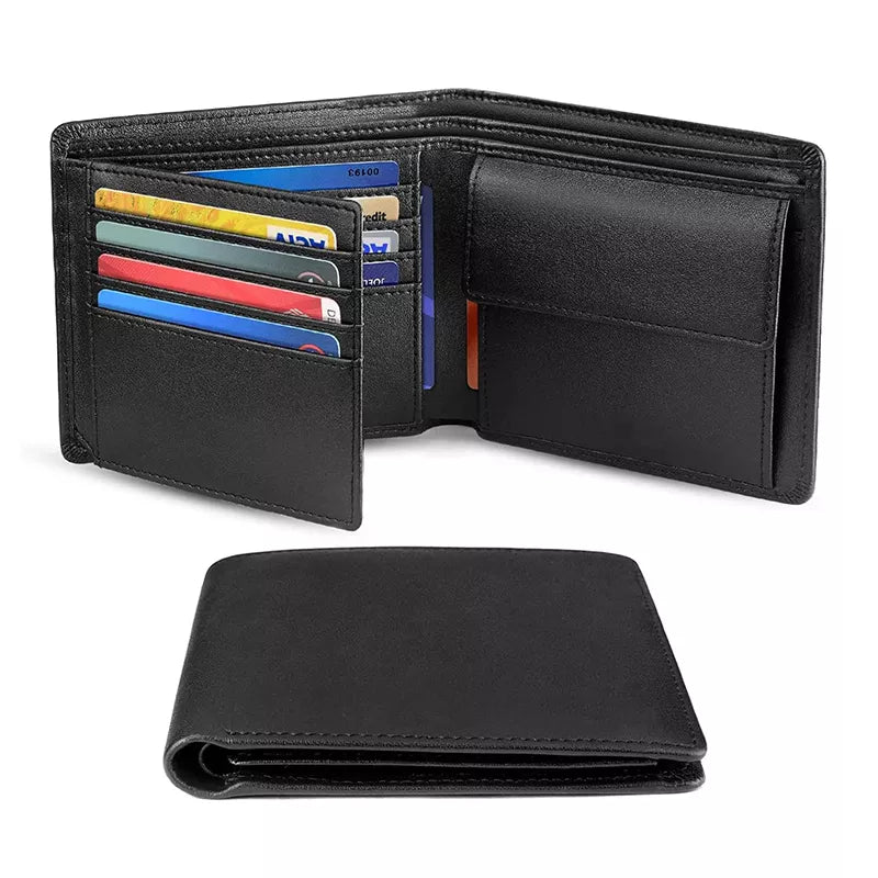 Hemasa 100% Genuine Leather RFID Blocking Slim Trifold Men Wallets with Coin Pocket and ID Window Minimalist Wallet for Men